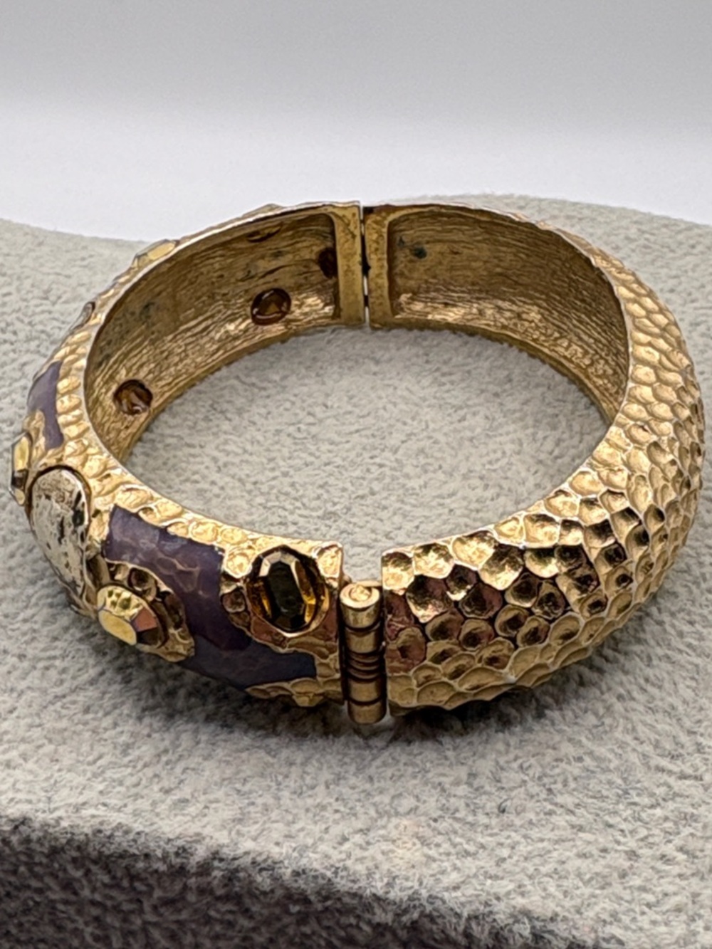Tat2 Gold Tone Purple Enamel Textured Coin Style Bangle Bracelet - Picture 4 of 6